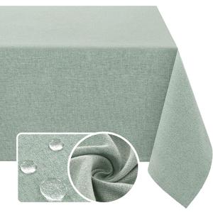 H.VERSAILTEX Linen Textured Tablecloth 60 x 102 Waterproof Decorative Table Cloth Spill-Proof Linen Look Cover for Party Table Extra Soft and Thick Fabric Wrinkle Free, Heather Sage