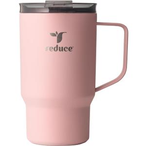 REDUCE 18 oz Hot1 Stainless Steel Insulated Mug with Temperature Adjusting Lid - Dual-Wall Vacuum, Cupholder Friendly - Keeps Drinks Hot for 6 Hours - Ideal for Coffee, Tea & Other - Pink Salt