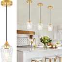 Brushed Gold Pendant Light Fixtures, Thick Hammered Glass Pendant Lights Kitchen Island 3 Pack Modern Hanging Light Hallway Ceiling Light Fixtures Mini Pendant Lights for Bathroom Dining Room
