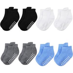Baby and Toddler Socks,Soft Cotton Non-Slip Ankle Socks for New Born,Boys and Girls (8-10 Years, 8 Pairs-black/White/Gray/Blue)