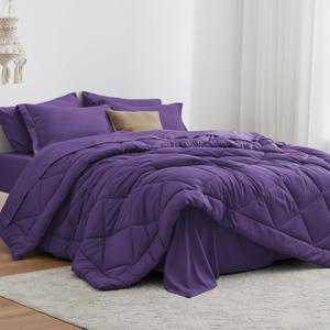 Love's cabin King Size Comforter Set Purple, 7 Pieces King Bed in a Bag, All Season Bedding Sets with 1 Comforter, 1 Flat Sheet, 1 Fitted Sheet, 2 Pillowcase and 2 Pillow Sham | Soft, Breathable, Lightweight, Comfortable