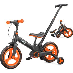 JMMD 6 in 1 Toddler Bike with Push Handle for Kids 18-60 Months, 12" Foldable Balance Bike with Training Wheels, Pedals, Brakes, Kickstand, Push Tricycle Toddler Gift & Toys for Boy & Girl, Large