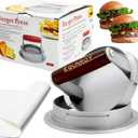 Hamburger Press Patty Maker, 3-in-1 Adjustable Burger Shaper Mold (1/2 lb, 1/3 lb, 1/4 lb) with 10 Parchment Papers, Cast Aluminum Stuffed Burger Ring & Slider Maker, Non-Stick & Easy Clean