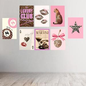 8pcs Self-Adhesive Trendy Leopard Canvas Wall Art Cheetah Prints Wall Decor Pictures Lucky 8 Ball Posters Preppy Aesthetic Paintings for Girls Bedroom Decorations (8x12inch(20x30cm)x9)