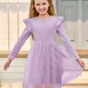 Haloumoning Girls Tutu Dress Ruffle Long Sleeve Fluffy Fall Winter Party Tulle Dress for Kids 5-14Y (Purple)