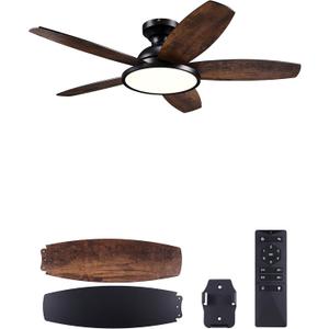 VONLUCE Ceiling Fans with Lights, 42 Inch Ceiling Fan and Remote, Full-spectrum LED Light, 3CCT, 6-Speeds Noiseless Reversible DC Motor, Modern Flush Mount Ceiling Fan for Farmhouse Bedroom Indoor (Black)