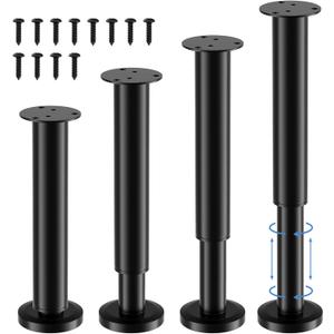 4 Pcs Metal Adjustable Bed Support Legs 10-17 Inch with Mounting Screws, Heavy Duty Furniture Replacement Legs for Bed Frame, Center Slat, Sofa, Cabinet, Dresser and Table