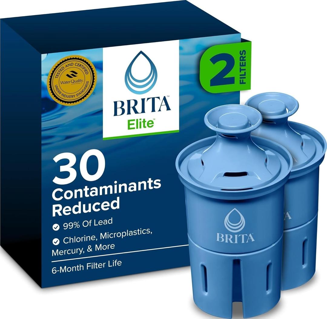 Brita Elite Water Filter Replacements for Pitchers and Dispensers, BPA-Free, Reduces 99% of Lead, Lasts Six Months or 120 Gallons, Includes 2 Pitcher Replacement Filters