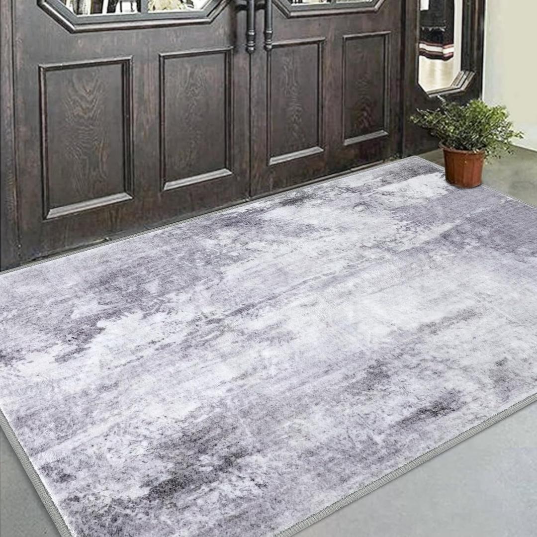 COMSLE Door Mat, Front Door Mat Indoor for Entrance Faux Wool Absorbent Non Slip Modern Throw Rug for Entryway Bedroom Muddy Paws - Pet Friendly, 36x60 Inches,Modern Gray Machine Washable (36"x60")