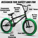 cubsala Freestyle BMX Bike, 20 Inch Yaphet Bicycle for Teen Beginner Adult Riders, Bike with 360° Rotating Handlebar and 4 pegs, Black with Green Tires