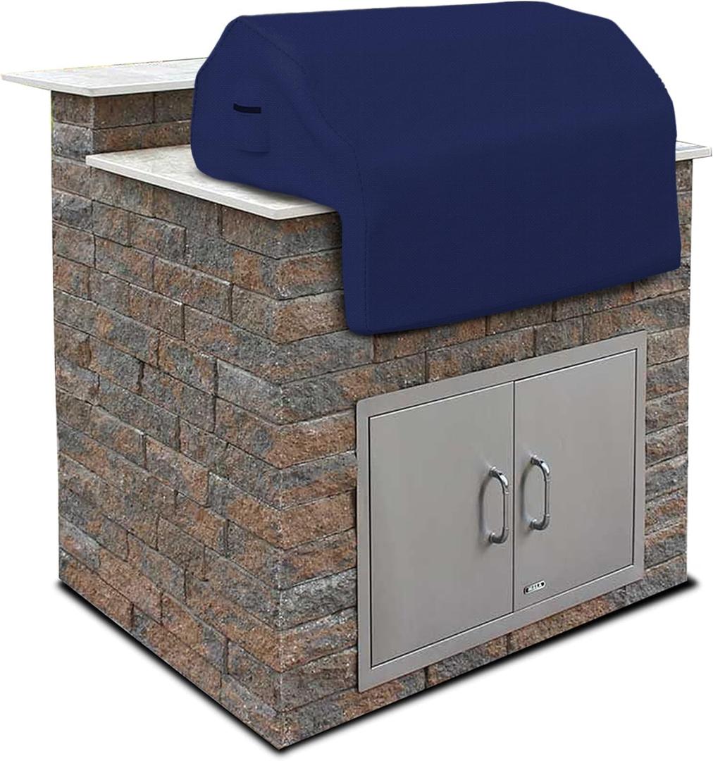 Covers & All Built-in Grill Cover for Outdoor Grill Heavy Duty 12 oz Waterproof Built-in BBQ Grill Cover, PVC-Coated Polyester with Elastic Hem for Snug Fit (32 x 26 x 24 inches, Blue)