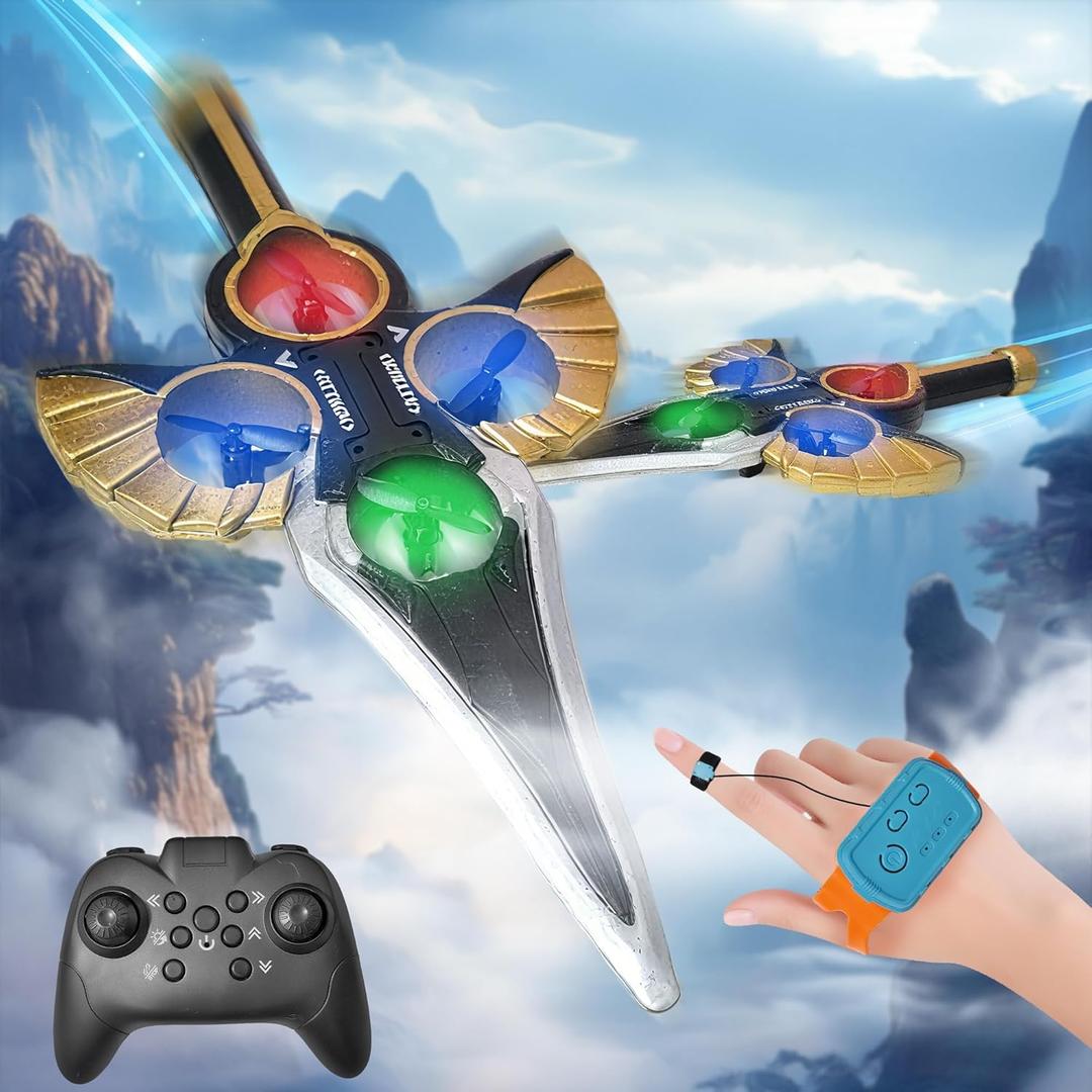 Flying Sword RC Airplane, Gesture Control Airplane for Kids Adult 8-16, Remote Control Drone Sword with Light, 360 Flip, Gravity Sensing, Stunt Roll, Gifts for Kids Boys Girls, Gold