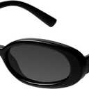 mosanana Retro Tiny Oval Sunglasses for Women with Small Face Narrow Style MS52360 (C1 Black)