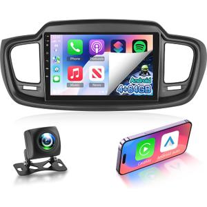 [4+64] Volxcereo Car Radio for Kia Sorento MK3 2015 2016 2017 2018 2019 2020, 10.1 inch Android Touchscreen Stereo with Carplay/Android Auto, GPS, WiFi, Bluetooth 5.0, SWC, FM/RDS