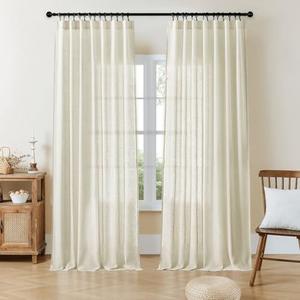 Joydeco polyester/Linen Curtains 96 Inch Length for Bedroom, Beige Light Filtreing Curtains 96 Inches Long Living Room Drapes 2 Panel Sets with Rod Pockets Back Tab (96" L x 52" W, Beige)