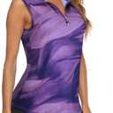 Koscacy Women's Sleeveless Golf Tennis Polo Shirts Zip Up Dry Fit Workout Tank Tops Athletic Shirt (Purple, L)