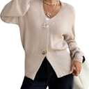 SOLY HUX Women's Fall Cardigan Sweater V Neck Long Sleeve Button Up Casual Knit Tops Size Medium