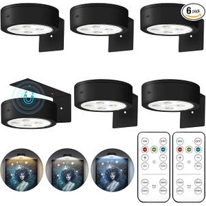6Pcs Picture Lights for Wall Battery Operated, Magnetic Led Painting Light with Remote Dimmable and Timer, 3 Lighting Modes Art Display Light for Picture Frame, Wireless Wall Decor Puck Lights, Black
