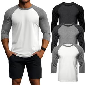 Huukeay 3 Pack Men's 3/ 4 Sleeve Shirts Crew Neck Baseball T Shirts Moisture Wicking Athletic Tops(Dark Grey/ Black, Light Grey/ Dark Grey, White/ Light Grey, 4X-Large)