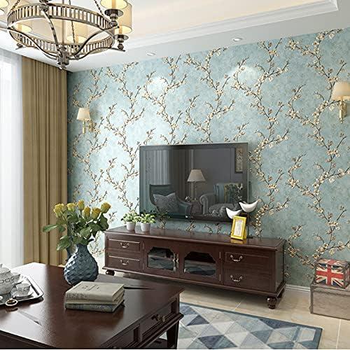 Q QIHANG Country Retro Pastoral Style Non-Woven Embossed Pattern Living Room Bedroom Non-Pasted Wall Paper 1.73' W x 32.8'L (A Light Blue)