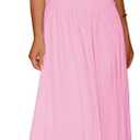 Women's Off The Shoulder Maxi Dress Bodycon Ruched Flowy Long Dresses Pleated Summer Dress (Medium, Pink)