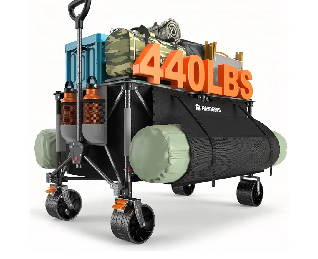300L Collapsible Wagons Cart with Wheels Foldable, 440lbs Heavy Duty Folding Wagon, Upgraded Effortless Elegance, Foldable Wagon for Sports Beach Grocery Camping, Black & Gray