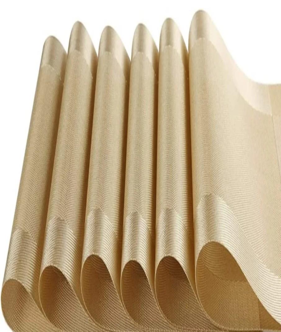 PEACNNG Place Mats,Set of 6pcs for Dining Table Washable Crossweave Woven Vinyl Placemat PVC Table Mats (Gold)
