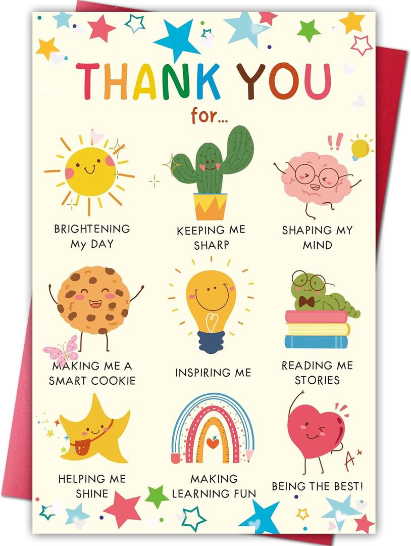 Thank You Card for Teacher, Cute Teacher Appreciation Card Gift from Kids or Parents, End of Year Thank You Gift for Preschool Nursery Daycare Teachers, Heartfelt Gratitude Cards, 8.1 x 5.3 inches