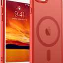 SUPFINE Magnetic for iPhone SE Case 2022 (3rd)/2020 (2nd), iPhone 8 Case (Compatible with MagSafe) (Military Grade Drop Protection) Slim Translucent Matte Phone Case,Red