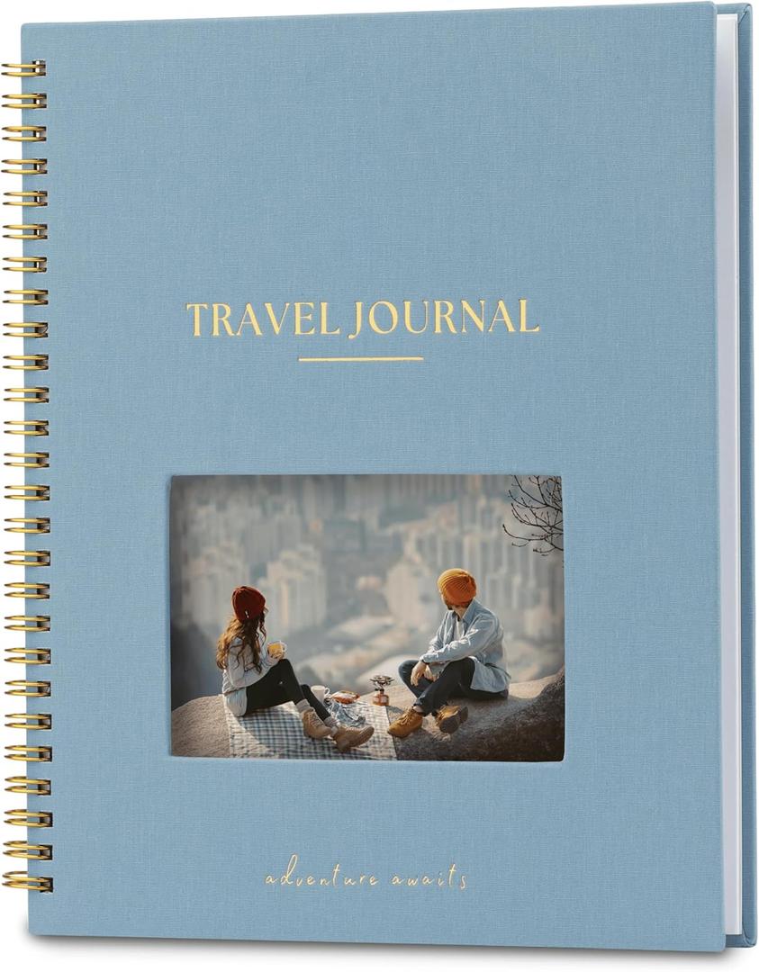 Nook Theory Personalized Travel Journal for Women, Men  Linen Travelers Notebook, Adventure Book with Prompts, Perfect for Travel Gifts (Ocean)