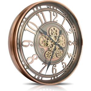 Real Moving Gears Wall Clock Large Modern Clocks for Living Room Decor, Industrial Steampunk Unique Vintage Rustic Decorative Clock for Home Farmhouse Office, 28 Inch,Red Copper Arabic