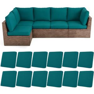 HEBE Stretch Patio Cushion Covers Set 12pcs,Waterproof Outdoor Couch Covers Replacement,Washable Reusable Seat Cushion Slipcovers for Patio Furniture Protector,Chair Cushion Cover