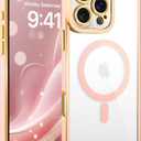 3 x BENTOBEN Magnetic for iPhone 16 Pro Max Case,Clear Electroplated Slim [Compatible with MagSafe] [Full Coverage Camera Protect] Shockproof Protective Phone Case for iPhone 16 Pro Max 6.9",Clear Pink