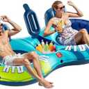 QPAU Inflatable Double River Tube, 2 Person 660lb Capacity, Puncture-Resistant 93" Sturdy Heavy Duty River Float, River Raft with Ergonomic Backrest, Cooler & Cup Holders for Family