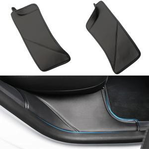 Rear Door Sill Protector Compatible with Tesla Model Y 2021 2022 2023 2024, Anti Kick Rear Door Sill Protector Entry Guards Plate Cover Pad Trim, Scratch-Resistant Leather - Black 2Pcs