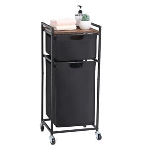 LUCKUP Laundry Hamper with Shelf, Laundry Sorter 2 Section with Removable Bags, Laundry Basket Cart with Table Wheels, Laundry Room Storage and Organization, Dirty Clothes Hamper for Small Space