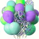 Blue Purple Green Balloons,Blue Purple and Green Confetti Balloon Theme Birthday Party,12 Inch,Pack of 50