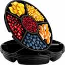 R-kay 4 Pack, 6 Sectional Black Plastic Serving Trays for Party - Heavy Duty Party Trays for Serving Food - 12 Inch Platters