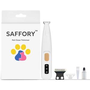 Saffory Dog Paw Trimmer, Pet Claw Trimmer with LED Light, Low Noise USB Rechargeable Pet Clipper. Suitable for Dogs and Cats, for Trimming Hair Around Paws Eyes Ears Face Buttocks. (1)