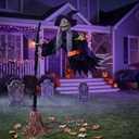 JOYIN Halloween Flying Witch Decor, Sound Activated Life-Size Halloween Decorations Outdoor Flying Witch with Broom, Glowing LED Eyes, Scary Haunted House Props for Garden Yard Lawn