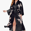BABEYOND Plus Size L/XL Long Kimono Robe Floral Satin Robes Silky Kimono Cover Up Loose Cardigan Top Bachelorette Party Robe
