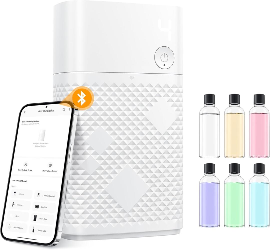 nimin Smart Essential Oil Diffuser - Waterless Ultrasonic with App Control, Ultra-Quiet & 650ml Essential Oils Included, Wall/Tabletop for Bedroom, Office, Bathroom,V06 Pro