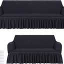 Fanfanwin 2 Pcs Sofa Slipcover Set for Couch Cushion Couch Cover with Skirt Durable Washable High Elastic Stretchable Furniture Covers for Sofa Loveseat Arm Chair(Black)