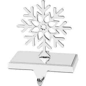 Snowflake Christmas Stocking Holder Detachable Snowflake Christmas Stocking Hanger Metal Hook Non - Slip for Fireplace Mantle Xmas Holiday Party Decorations (Silver)