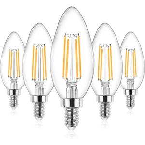 Ascher E12 Candelabra LED Light Bulbs 60 Watt Equivalent, Warm White 2700K, Non-Dimmable, 550 Lumen, Clear LED Filament Candle Bulbs, Pack of 5 (5 Count (Pack of 1), Warm White(60w))