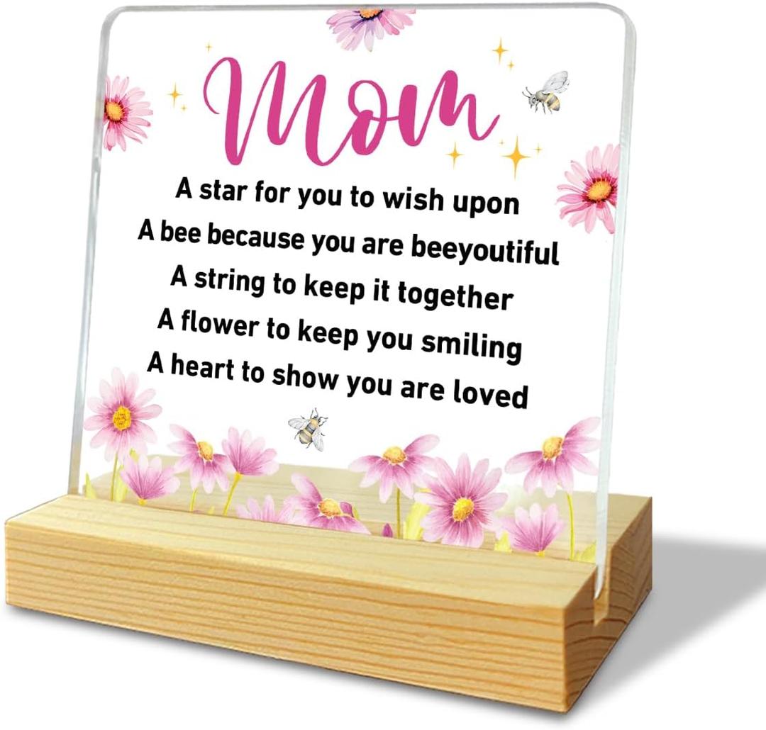 2 x Mom Gifts from Daughter Son, Mothers Day Gifts for Mom, Mom Birthday Christmas Grateful Valentines Gifts, Mom Acrylic Decor Plaque Sign, Best Mom Ever Gifts, A Star for You to Wish Upon