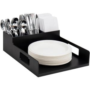 Mind Reader Utensil Napkin & Plate Holder, Silverware Organizer, Serving Tray, Plastic, 11.25" L x 15.25" W x 4.5" H, Black