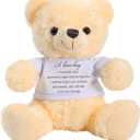 Meooeck Bear Plush Stuffed Animal Sympathy Gift with a Bear Hug Sign Clothing Hug Gift for Condolences Memorial Comfort Loss of Loved One(Beige, White)