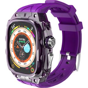Luxury Translucent Smartwatch Case for Apple Watch Ultra 1/2 49mm, Fully Wrapped Lightweight Rugged Case with Band, Silicone Strap, Stainless Steel Buttons, Protective Cover for Men/Women (Purple) (Dark Purple Night)