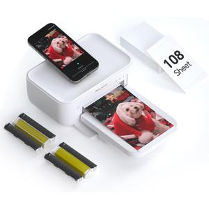 HPRT Photo Printer 4x6,+108Sheets&2ribbon,Instant Picture Printer for iPhone, Android, Smartphone,Portable Photo Printers for Home Use,Thermal Dye-Sublimation, AR Video PrintingWhite